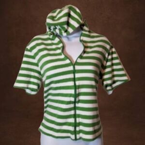 A1) C.J. Banks Green & White Striped Hoodie Jacket – Size XL